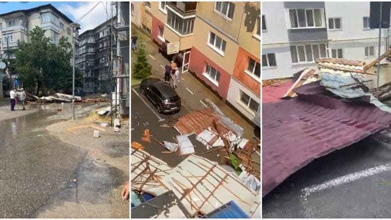 Furtuni violente în țară: Acoperișuri smulse în Sălaj, container răsturnat cu o persoană, femeie rănită în Timiș
