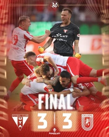 Rezultat surprinzător la Arad: Universitatea Craiova condusese clar, dar a fost egalată în ultimele minute