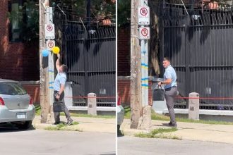 Imagini cu un angajat al Ambasadei Rusiei din Canada, surprins în timp ce spărgea baloane în culorile Ucrainei